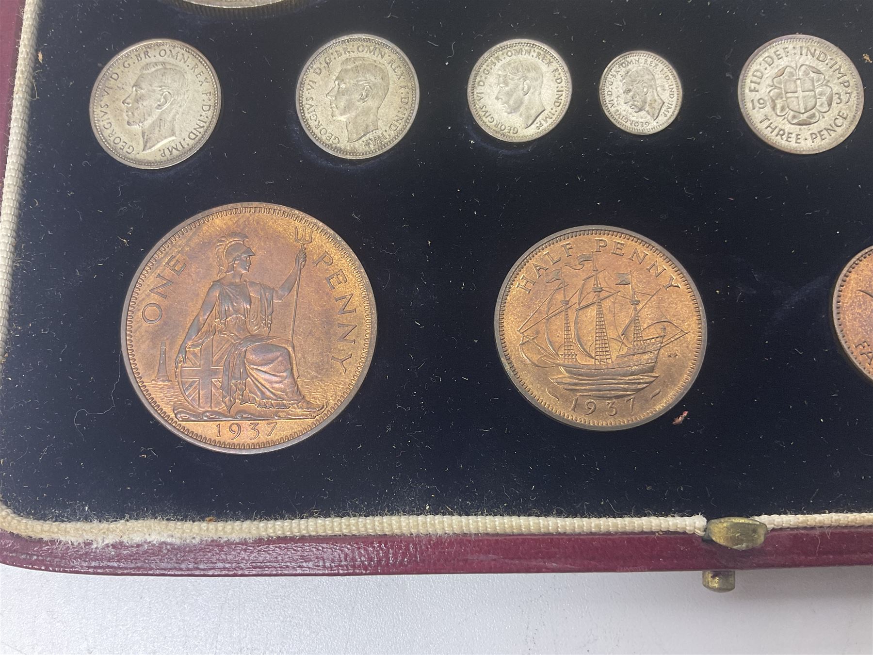 King George VI 1937 specimen coin set, farthing to crown including maundy coinage, in dated case