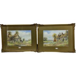 Ernest T Potter (British early 20th century): Thatched Cottages, pair watercolours signed 29cm x 44cm (2)