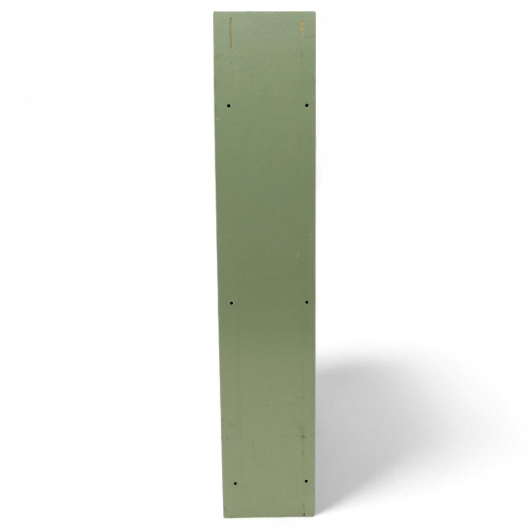 Bailey Structural Ltd green-painted steel gun cabinet, with lockable hinged door, internal shelf and foam rifle rack, complete with key