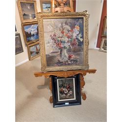 Attrib. Dame Ethel Walker DBE ARA (British 1861-1951): 'Mixed Bouquet', oil on canvas unsigned, titled verso with various exhibition labels 75cm x 62cm