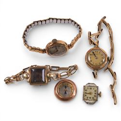 9ct gold wristwatches and parts, comprising ladies watch with 9ct gold case and integral s...