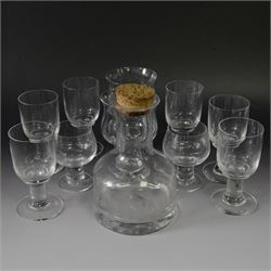 Dartington Crystal pieces designed by Frank Thrower, including claret glasses, Vin decanter, ale glasses and brandy glasses