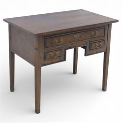 18th century oak lowboy, the rectangular top above an arrangement of three drawers with br...
