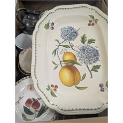 Copeland Spode Italian pattern footed bowl, Masons Chartreuse pattern ceramics, cut glass, Royal Worcester Evesham etc, in four boxes