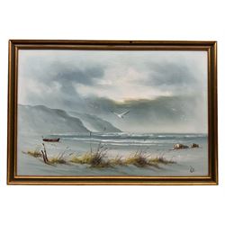Beach Scene, 20th century Continental oil on canvas signed 60cm x 90cm