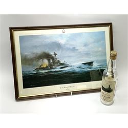 'The Last Moments of HMS Hood', first edition print after Robert Taylor signed in pencil by survivor Ted Briggs, together with a limited edition whisky bottle no. 3/498 commemorating the sinking Notes: the 24th May 2021 marks the 80th anniversary of the sinking of H.M.S. Hood