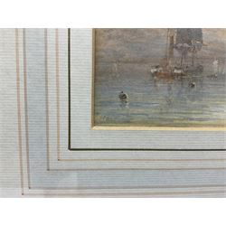 George Weatherill (British 1810-1890): Shipping Off Whitby at Sunset, watercolour signed 12cm x 20cm