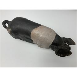 Studio pottery Saddleback pig, with artist signature beneath, H18cm, L39cm