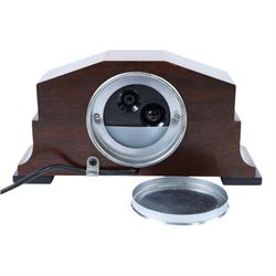 1940's Ferranti electric mantel clock, mahogany case with chromium octagonal bezel, H13cm, W26cm