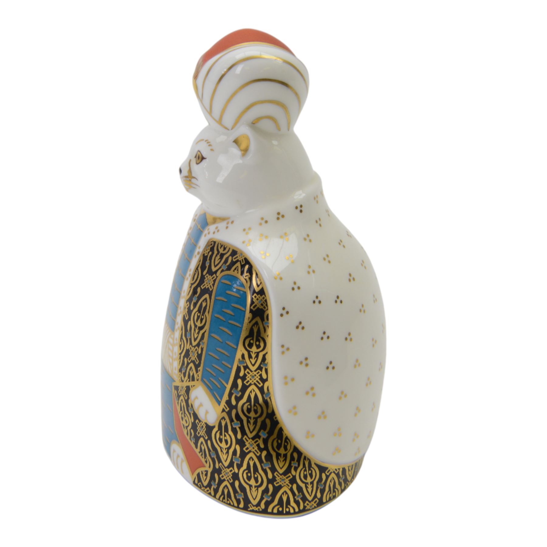Royal Crown Derby Royal Cats paperweight Persian, with gold stopper and box 