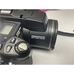 Nikon Coolpix 8700 camera, Sony video camera and Chinon CM-4 camera, with various accessories etc