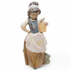 Two Lladro Gres figures, comprising Girl with Two Pails and Girl with Ducks, largest H25cm 
