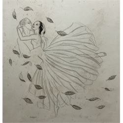 Cecil Mary Leslie (British 1900-1980): 'The Love Poem', pencil and watercolour signed, titled on gallery label verso 30cm x 29cm 
Provenance: with the Albany Gallery, Sackville Street, label verso