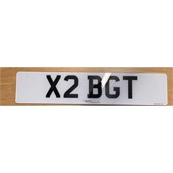 X2 BGT Cherished number plate. On Retention. Fee Paid. - THIS LOT IS TO BE COLLECTED BY APPOINTMENT FROM DUGGLEBY STORAGE, GREAT HILL, EASTFIELD, SCARBOROUGH, YO11 3TX