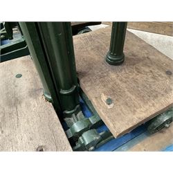 Two pairs of Victorian cast iron potato scales, one damaged with a 5kg weight