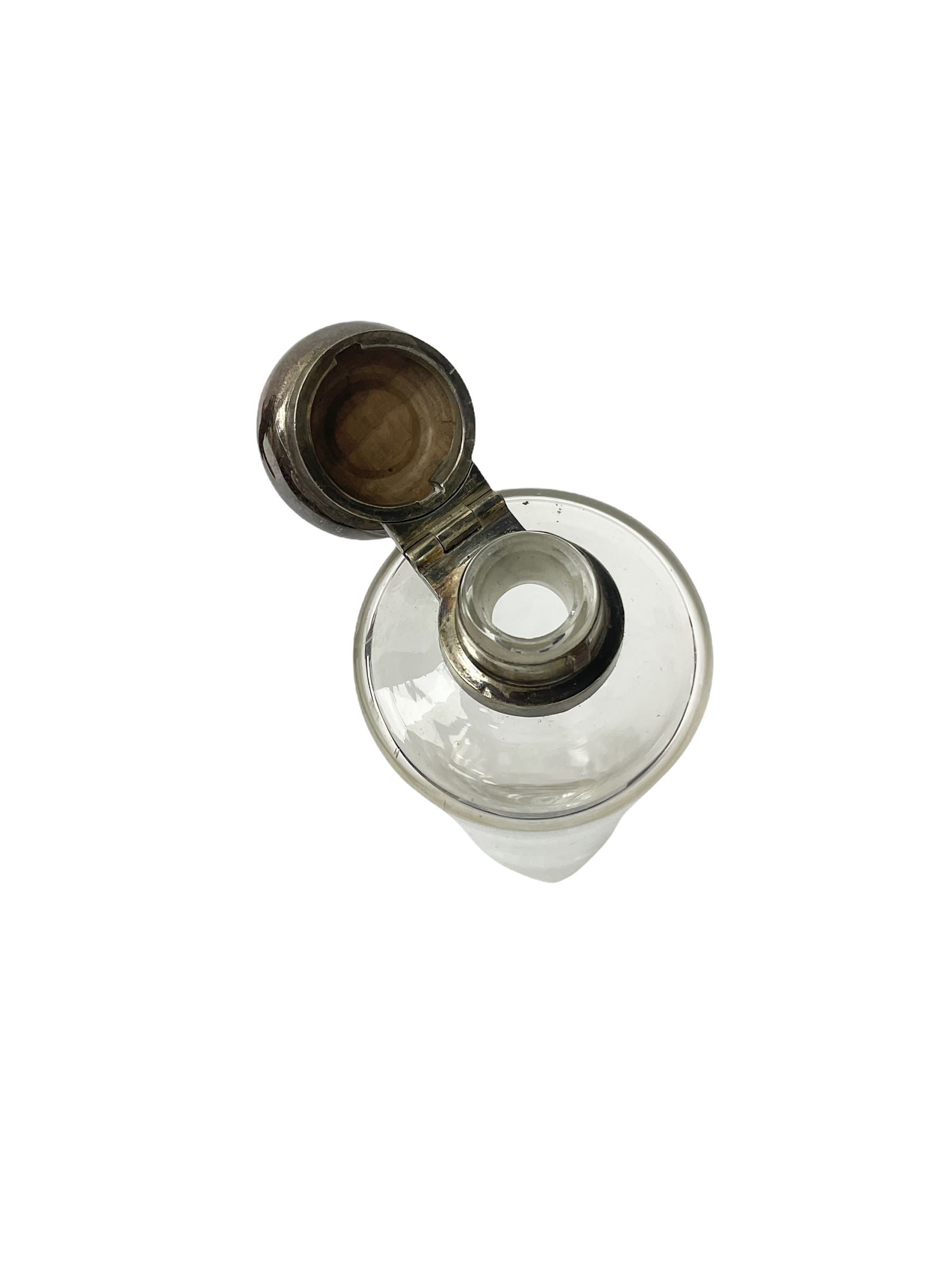Tapered conical glass hunting flask with silver plated screw top