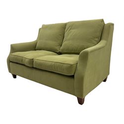 Wesley-Barrell two seat sofa and pair of matching armchairs, upholstered in sage linen fabric