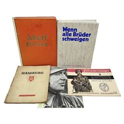 Adolf Hitler, Bilder aus dem Leben des Fuhrers [Pictures from the Life of the Fuhrer], Herausgegeben vom Cigaretten / Bilderdienst, Hamburg / Bahrenfeld, 1936, an album of two hundred tipped-in cards bearing photographs by Heinrich Hoffman, originally collected with cigarettes, 31 cm x 24 cm; together with a Waffen-SS book 'Wenn alle Bruder schweigen'; Hamburg 1939-1945; and two other booklets
