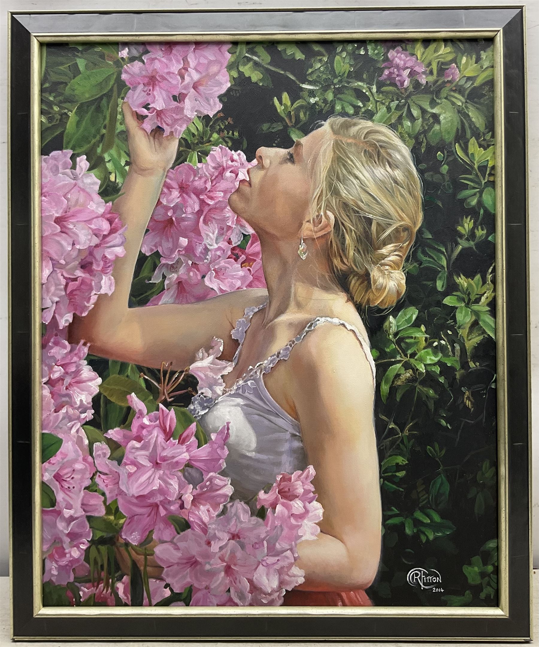 Ruth Fitton (British 1985-): 'Silent Glory', oil on canvas signed and dated 2014, titled verso with artist's studio labels 50cm x 40cm