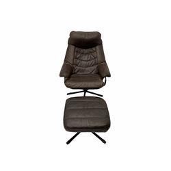 Skoghaug Industries - Leather reclining swivel armchair and matching footstool