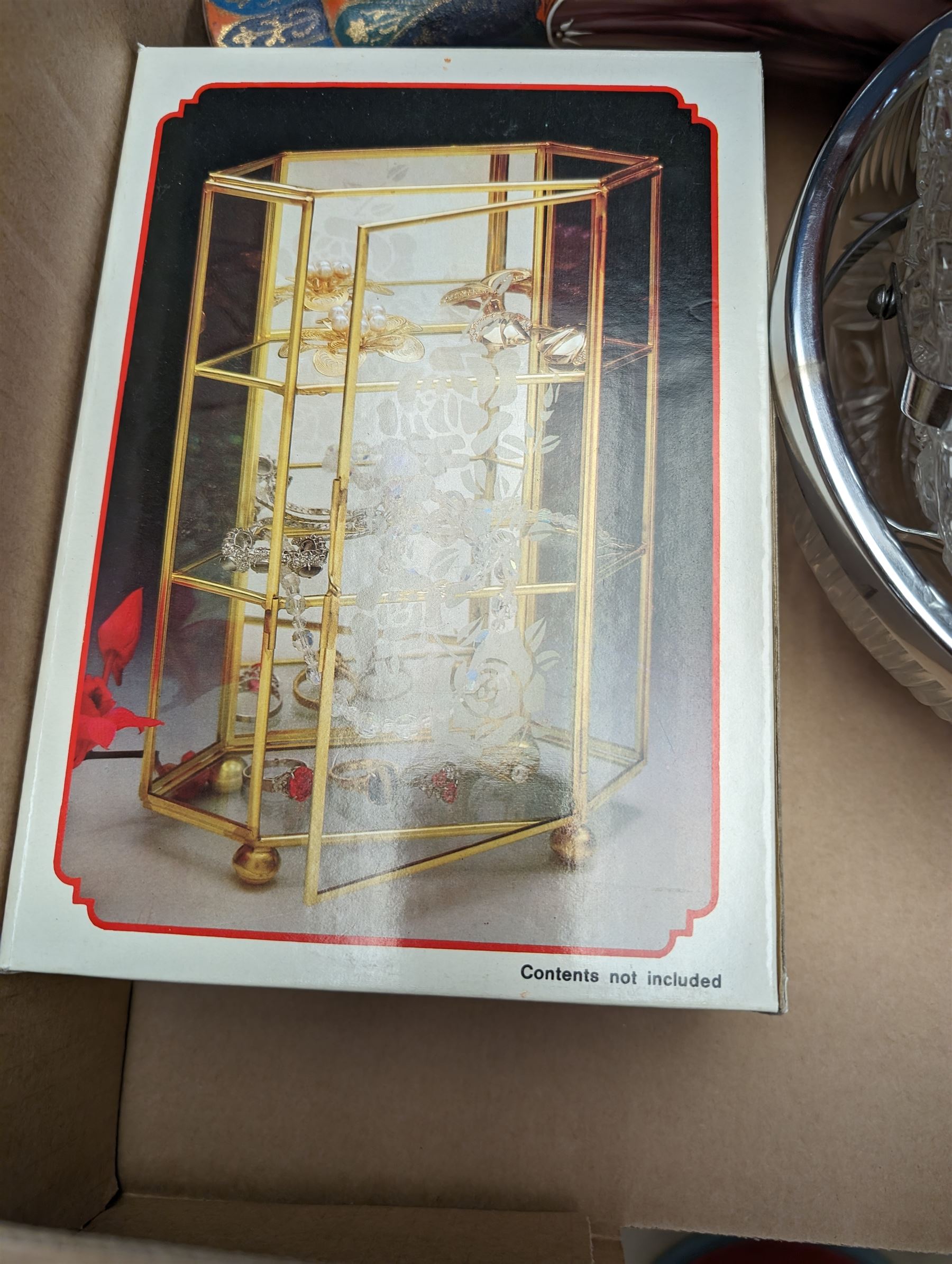 Swarovski crystal figures, together with glass display case, Danbury mint figures etc, in two boxes 