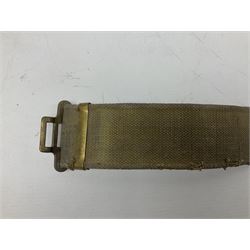 WW2 British black felt beret with Pioneer Corps cap badge, with Kangol Wear maker's mark dated 1943; and a British Army green webbing belt (2)