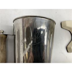 1950s Horlicks advertising shop counter electric mixer, with chrome fittings and stainless steel cup engraved Horlicks with wood handle, H50cm