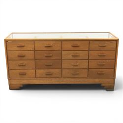 Dudley & Co - early 20th century oak framed and glazed haberdashery shop counter, fitted with sliding tray drawers