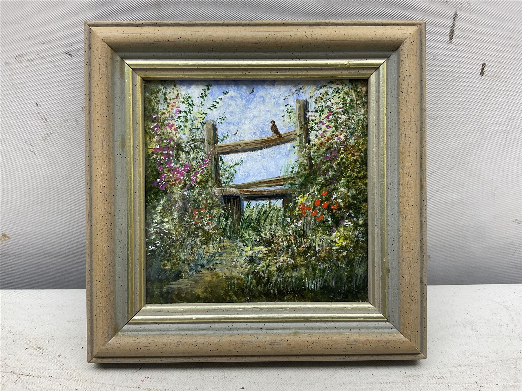 Noel Edwin Smith (British 1935-2016): 'Country Peepshow' and 'Up 'n' Over - Stepping Stile', two acrylics on board, signed and titled verso 19cm x 24cm and 9cm x 9cm (2)