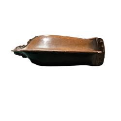 19th century treen snuff box in the form of a ship, with carved detail including windows and mythical figures, L15cm, H6cm