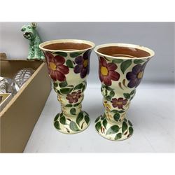 Sylvac green seated dog, together with pair Wade Heath vases, wall charger and other collectables, in two boxes  