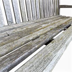Plantation Teak garden bench, rail back from with slatted seat
