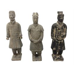 Three Chinese terracotta warrior style figures, tallest H27cm