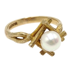  9ct gold rustic set pearl ring hallmarked   