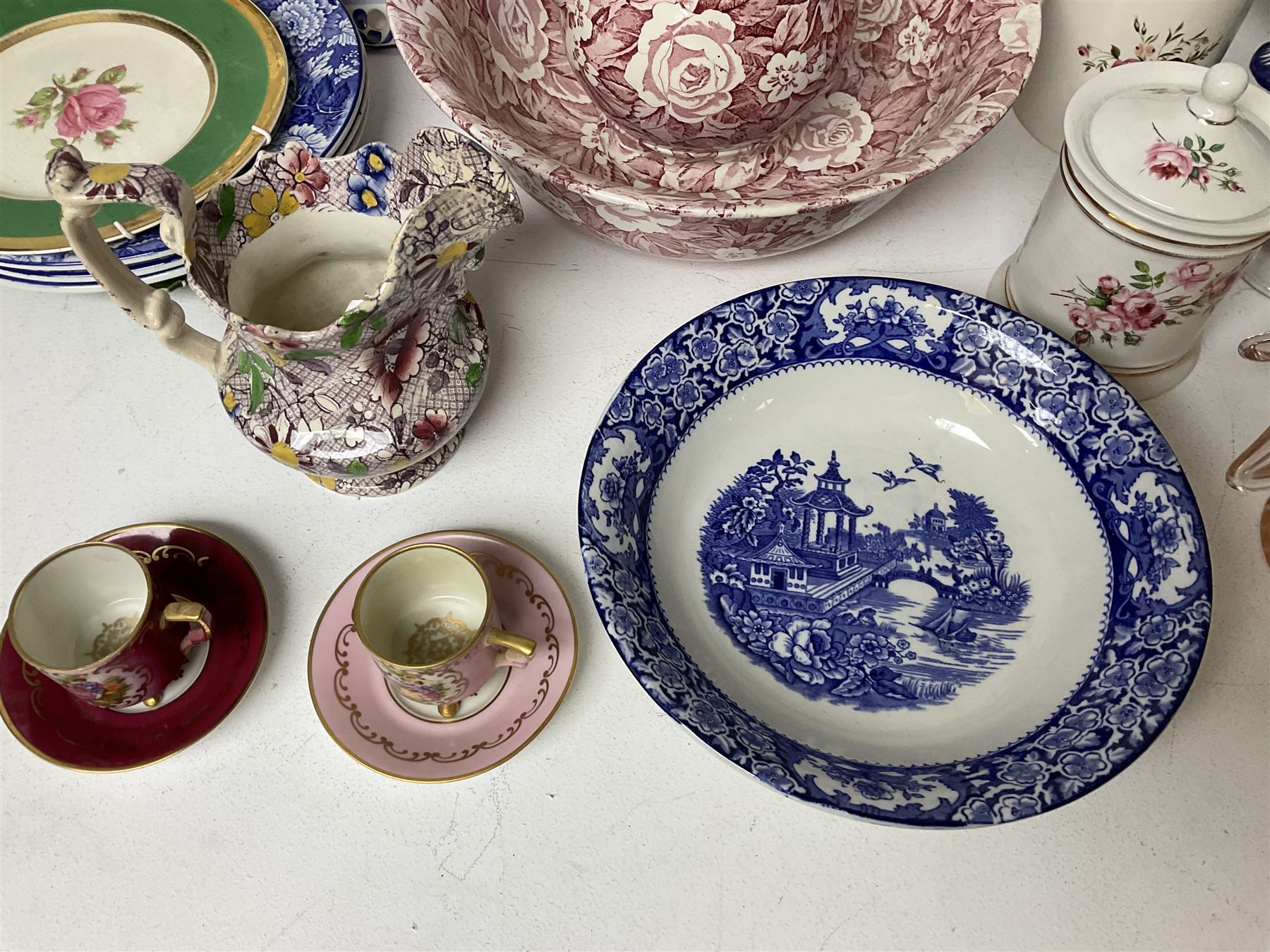Burleigh Victorian Chintz pattern jug and bowl, Portmeirion jar with lid and other ceramics