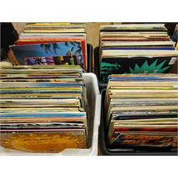  Quantity of Vinyl LP's including ACDC, Elton John, Cliff Richard, Paul McCartney, Bon Jovi, Status Quo and many others and a collection of singles incl. Hip Hop, Rock, Reggae etc in eight boxes  
