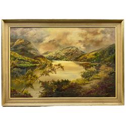 Prudence Turner (Scottish 1930-2007): Highland Landscape with Path, oil on canvas signed  60cm x 90cm