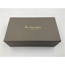 Montegrappa Emblema ball pen, the blue pearl marbled barrel of octagonal form with silver mounts and terminal with 1912 emblem, stamped 925 and clip with roller, in box, L13.5cm