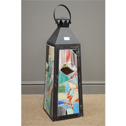  Tall lantern, with four coloured panes, battery operated light, W23cm, H80cm, D80cm   