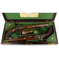 Rare pair of London 40 bore Officer's percussion duelling pistols by Robert Braggs c1830/40, with 9.5