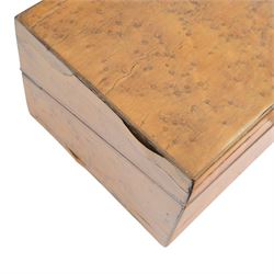 Two writing slopes, including brass bound mahogany example, together with a wooden box with brass handles to sides and cover, tallest H28cm