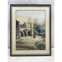 Austin Smith (British early 20th century): Bootham Bar York, watercolour signed and dated 1914, 27cm x 37cm