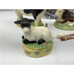 Five Border Fine Arts James Herriot's Country Kitchen ceramics, comprising Cow Creamer, Horseradish pot with spoon, Mint Sauce Boat with spoon, Piglets Cruet Set and Yours or Mine Cruet set, together with Border Fine Arts collectors plate 