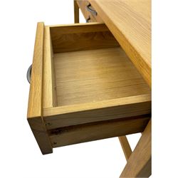 Laura Ashley - contemporary light oak console table, rectangular top over four drawers, on rectangular supports united by stretcher