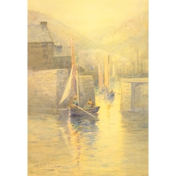 Herbert Edward Butler (British 1861-1931): 'Early Morning Mists at Polperro', watercolour signed, titled verso on gallery label 25cm x 17cm
