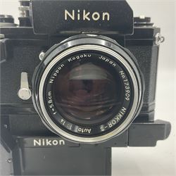 Nikon Photomic TN NKJ camera body, serial no 6728309, circa 1965, with 'Nippon Kogaku NIKKOR-S Auto 1:1.4 f=5.8cm' lens, serial no. 173909, Nikon F36 Motor Drive, serial no.132430 and Nikon cordless battery pack