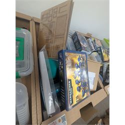 Collection of modelling equipment, kits, accessories, loose lego, including Games Workshop Warhammer 40000, military figures, etc, in four boxes, 
