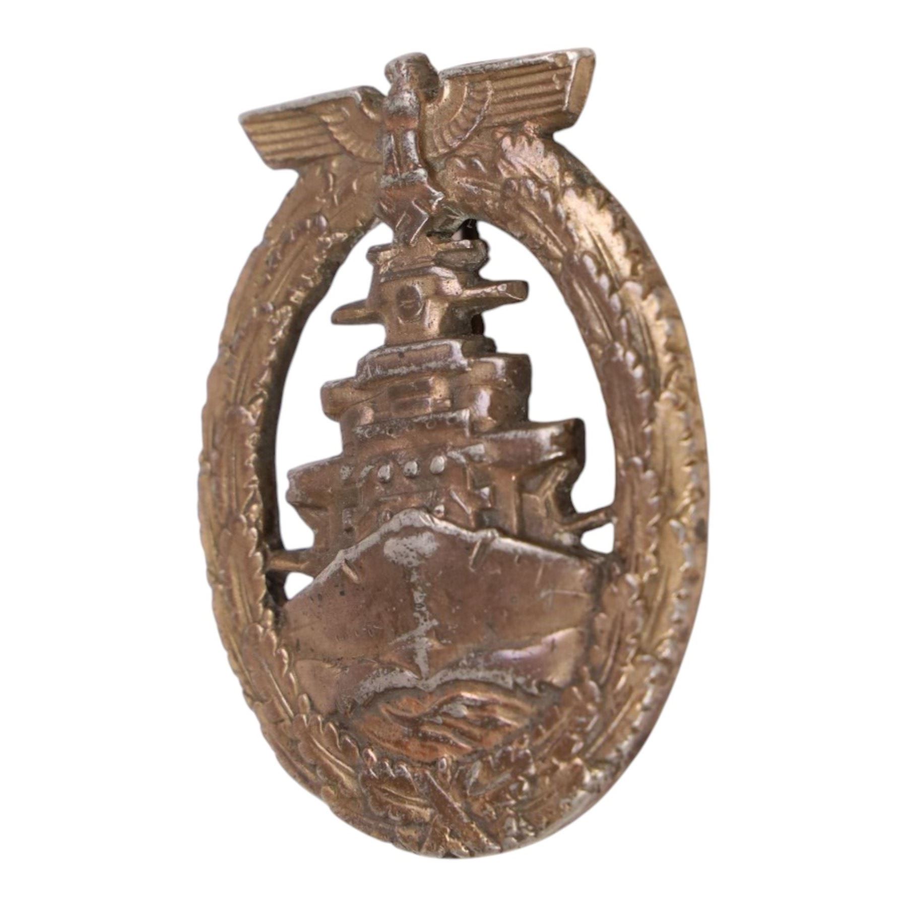 German Third Reich High Seas Kreigsmarine Fleet Badge, stamped Fec. Adolf Bock, Ausf. Schwerin Berlin, H6cm