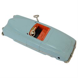 1950s German JNF 'Favorit' tinplate clockwork car, in light blue with red interior, boxed with key