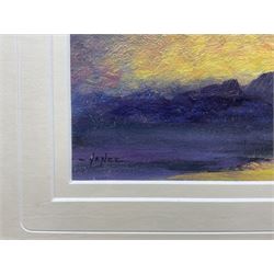 Mike Nance (British Contemporary): 'Hazy Morning' 'Sunset' and 'Poppies', three acrylic on board signed, labelled verso max 24cm x 70cm (3)